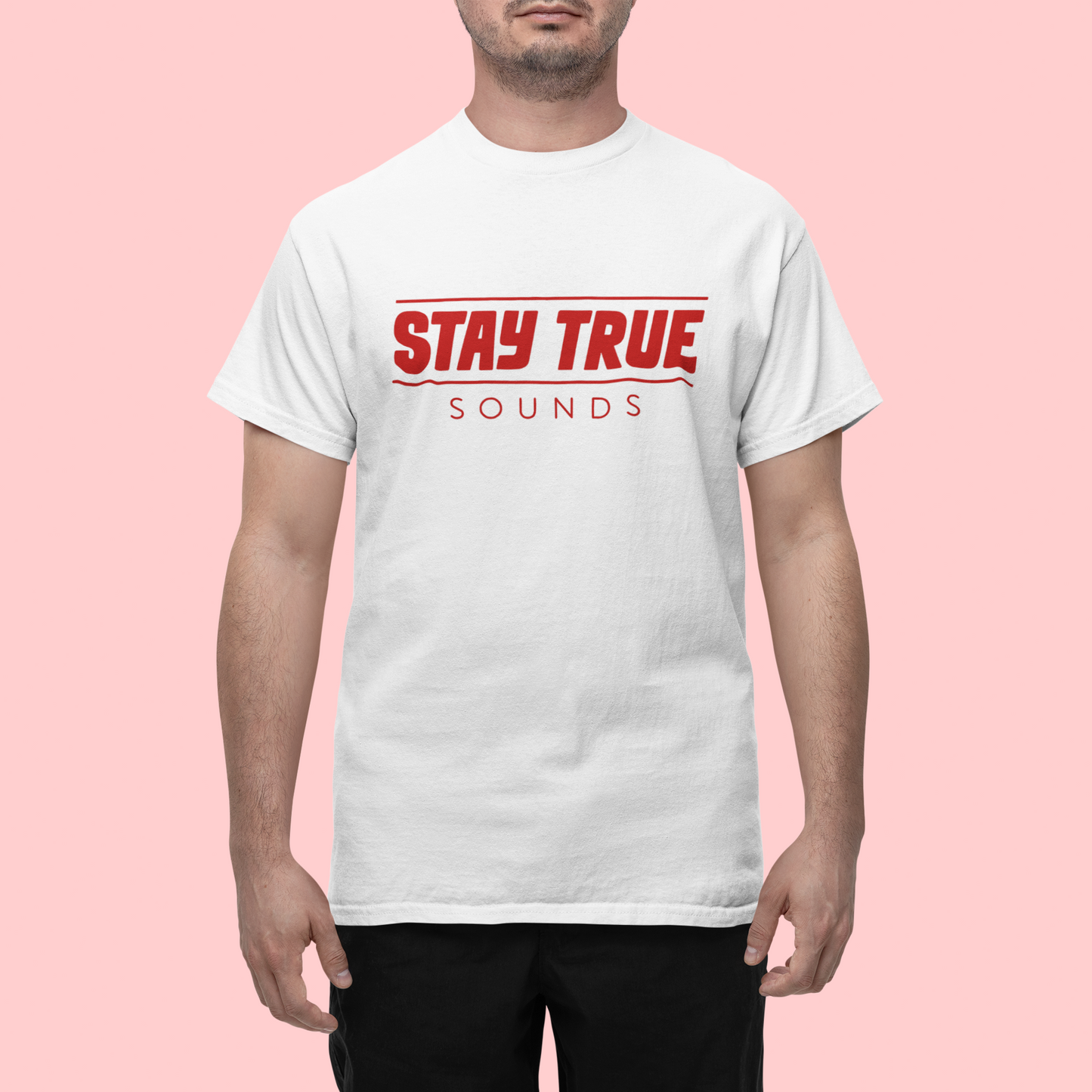 Stay True Sounds - Plain White T (Red Print)