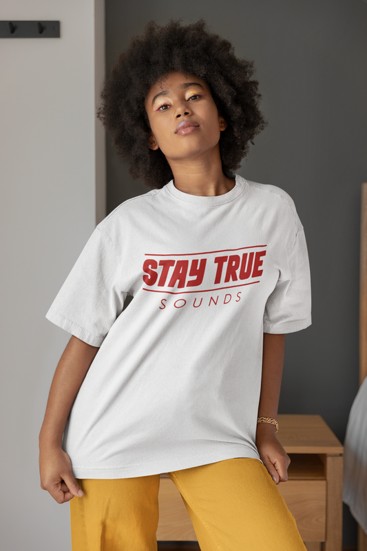 Stay True Sounds - Plain White T (Red Print)